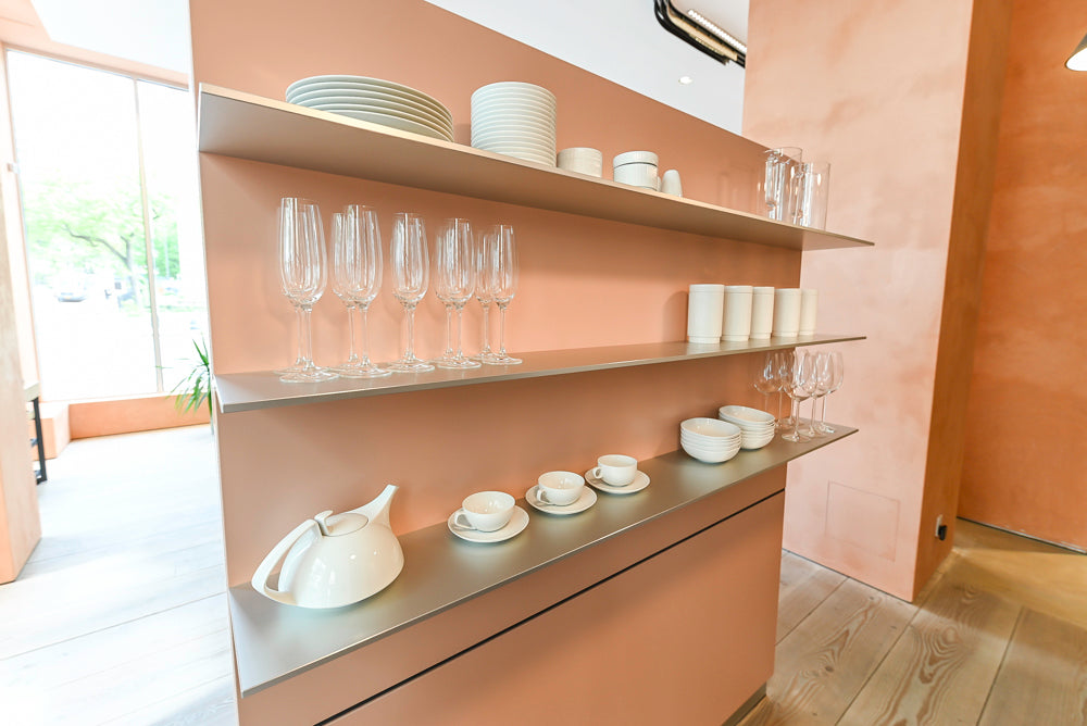 Bulthaup Modern White & Peach Cooking Station with Stone Countertop and 15" Gaggenau Cooktop, Showroom Display