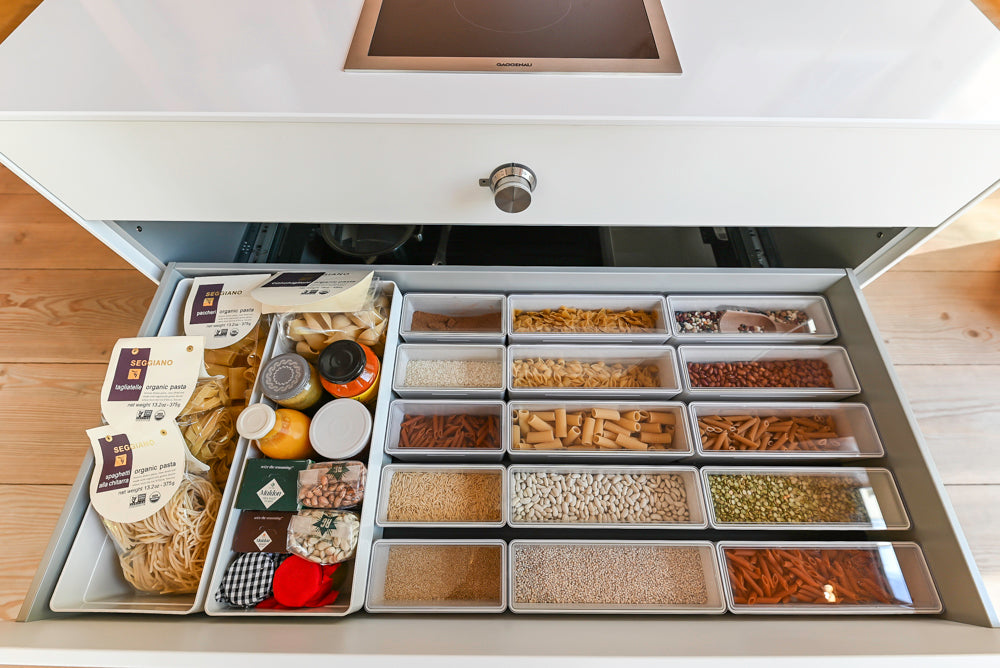 Bulthaup Modern White & Peach Cooking Station with Stone Countertop and 15" Gaggenau Cooktop, Showroom Display
