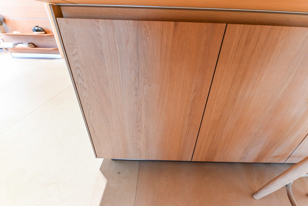 Bulthaup Modern Light Wood Veneer Paneled & Stainless Steel Top Island