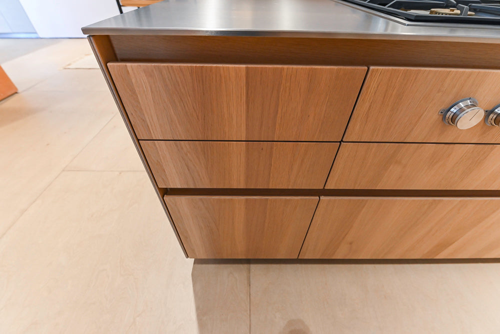 Bulthaup Modern Light Wood Veneer Paneled & Stainless Steel Top Island