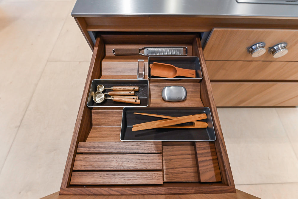 Bulthaup Modern Light Wood Veneer Paneled & Stainless Steel Top Island