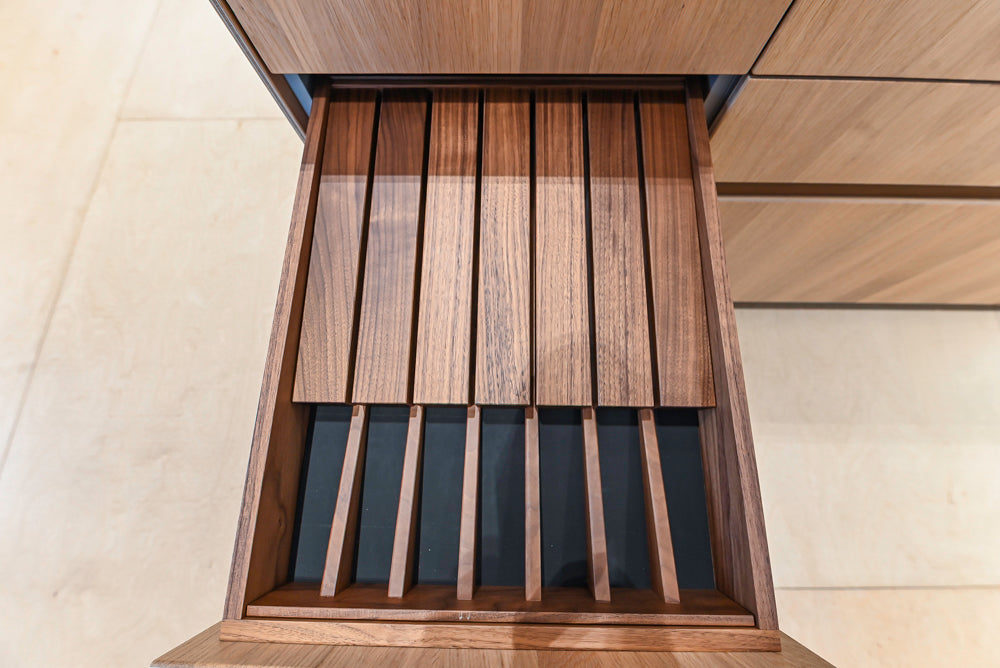 Bulthaup Modern Light Wood Veneer Paneled & Stainless Steel Top Island