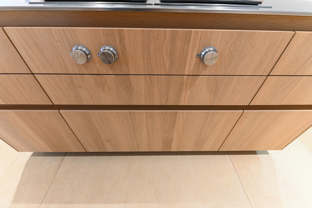 Bulthaup Modern Light Wood Veneer Paneled & Stainless Steel Top Island