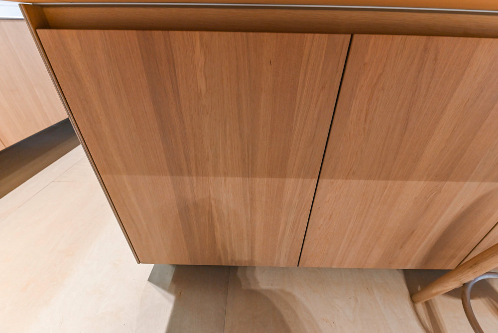 Bulthaup Modern Light Wood Veneer Paneled & Stainless Steel Top Island