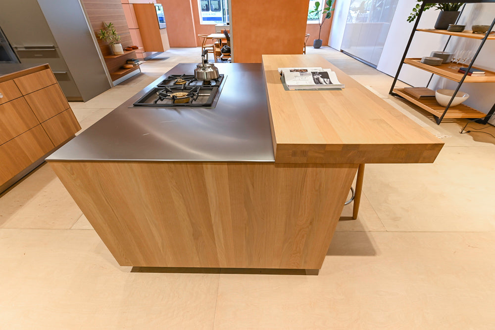 Bulthaup Modern Light Wood Veneer Paneled Kitchen with Double Island and Stainless Steel Countertops