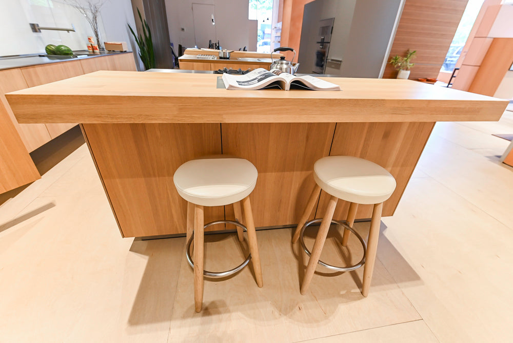 Bulthaup Modern Light Wood Veneer Paneled Kitchen with Double Island and Stainless Steel Countertops