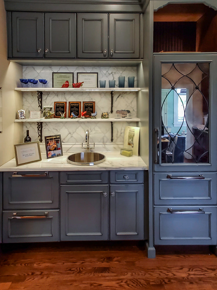 Executive Cabinetry Traditional Grey Walnut Kitchen with Marble Countertops & Appliances
