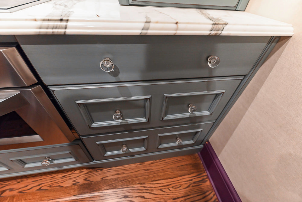 Executive Cabinetry Traditional Grey Walnut Kitchen with Marble Countertops & Appliances