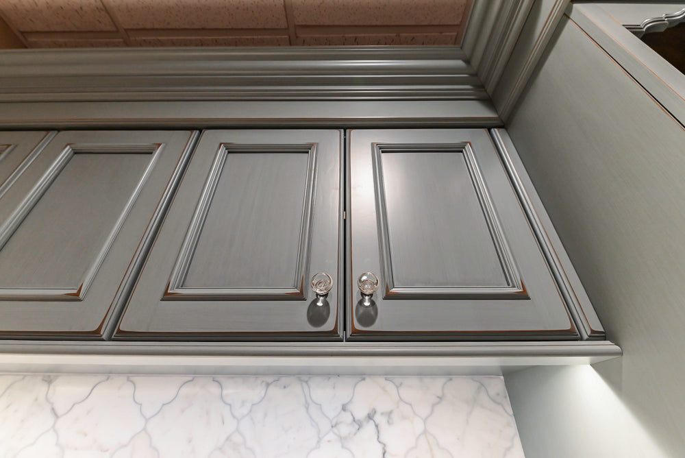 Executive Cabinetry Traditional Grey Walnut Kitchen with Marble Countertops & Appliances