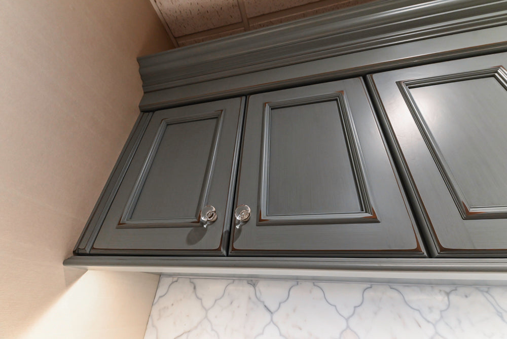 Executive Cabinetry Traditional Grey Walnut Kitchen with Marble Countertops & Appliances