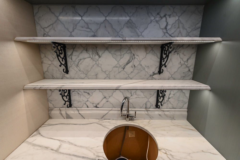 Executive Cabinetry Traditional Grey Walnut Kitchen with Marble Countertops & Appliances