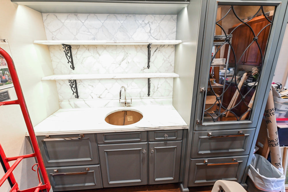Executive Cabinetry Traditional Grey Walnut Kitchen with Marble Countertops & Appliances