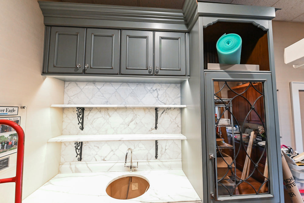 Executive Cabinetry Traditional Grey Walnut Kitchen with Marble Countertops & Appliances