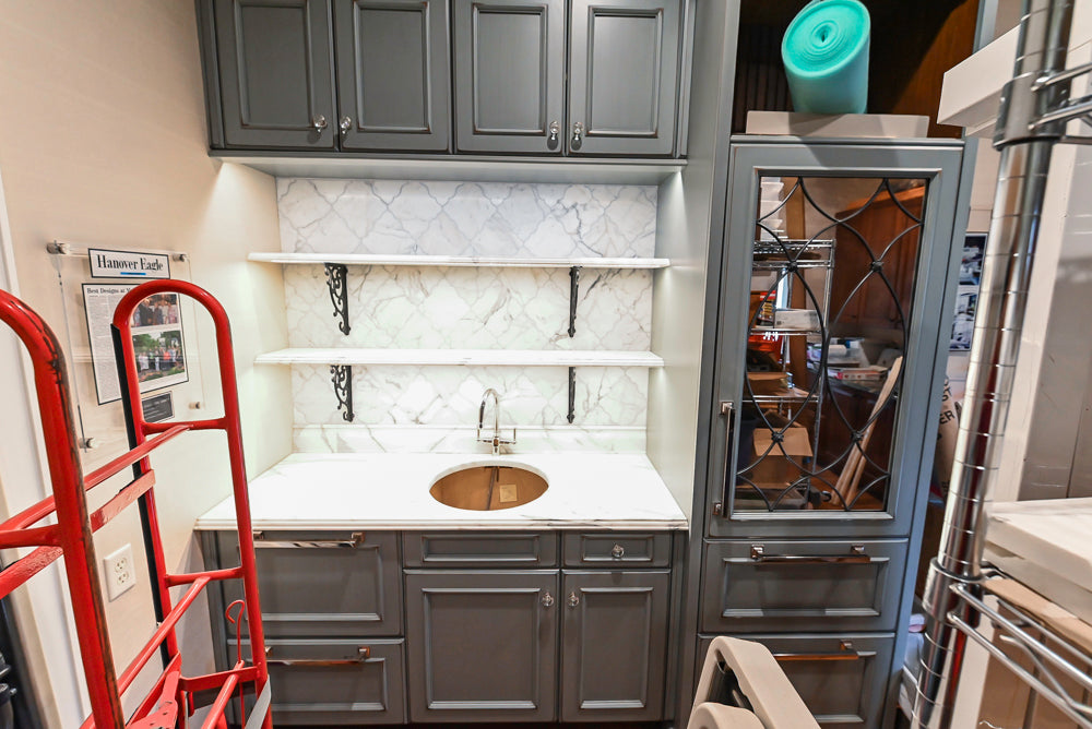 Executive Cabinetry Traditional Grey Walnut Kitchen with Marble Countertops & Appliances