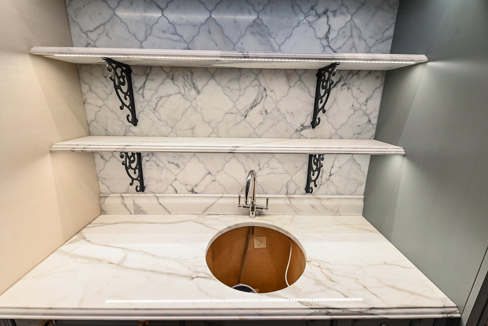 Executive Cabinetry Traditional Grey Walnut Kitchen with Marble Countertops & Appliances