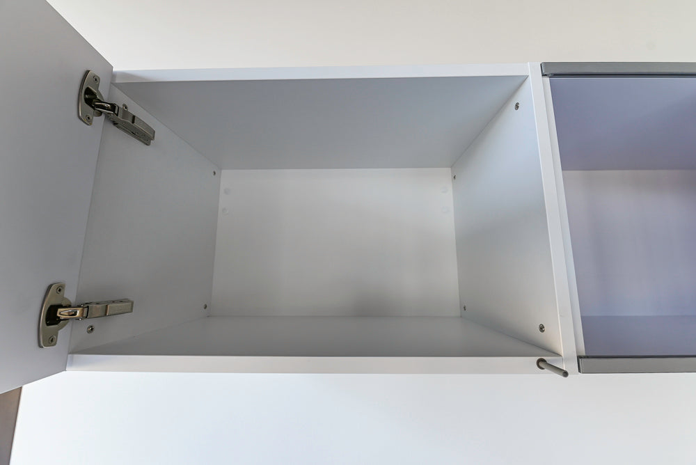 Häcker Modern Glossy White Kitchen with Island and Black Quartz Countertop