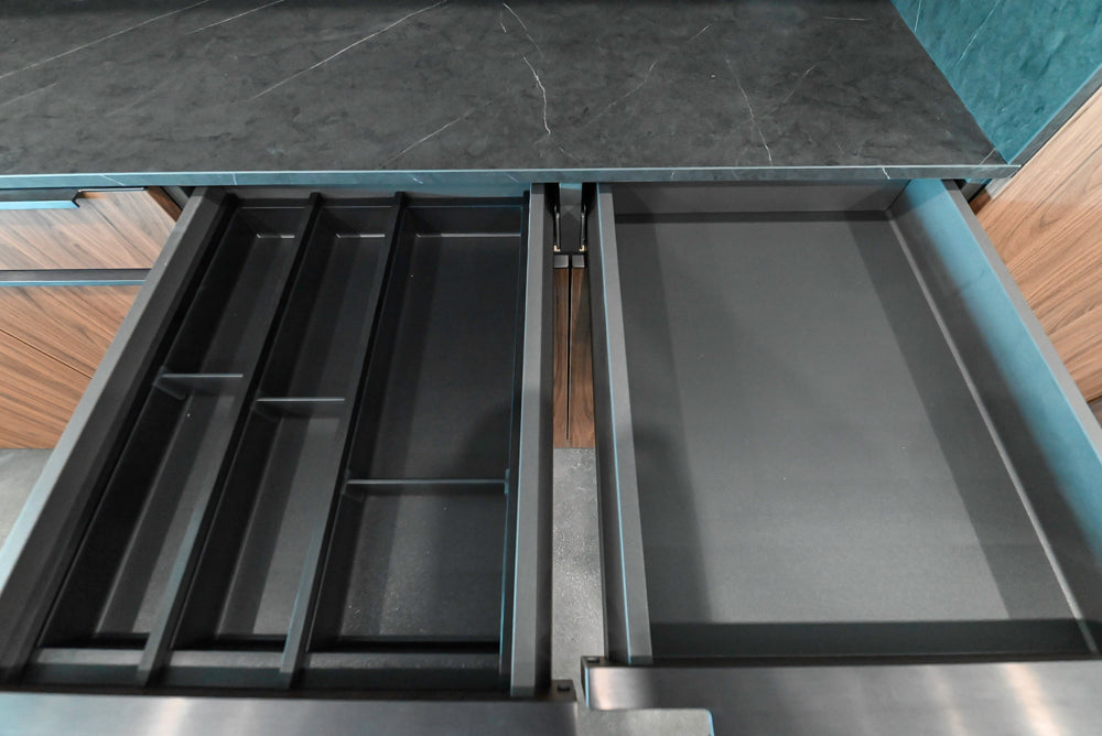 Häcker Modern Wood-Look Paneled Built-In Dry Bar Wall Unit with Storage