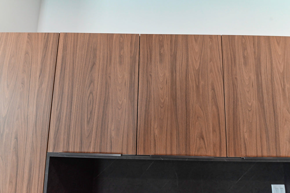 Häcker Modern Wood-Look Paneled Built-In Dry Bar Wall Unit with Storage