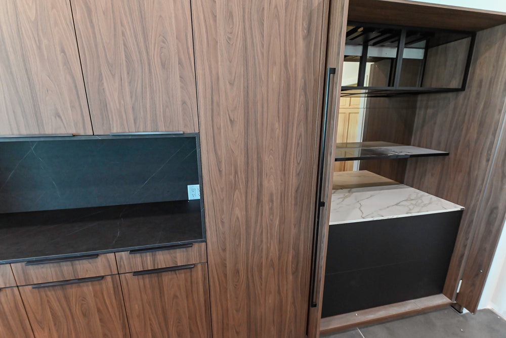 Häcker Modern Wood-Look Paneled Built-In Dry Bar Wall Unit with Storage