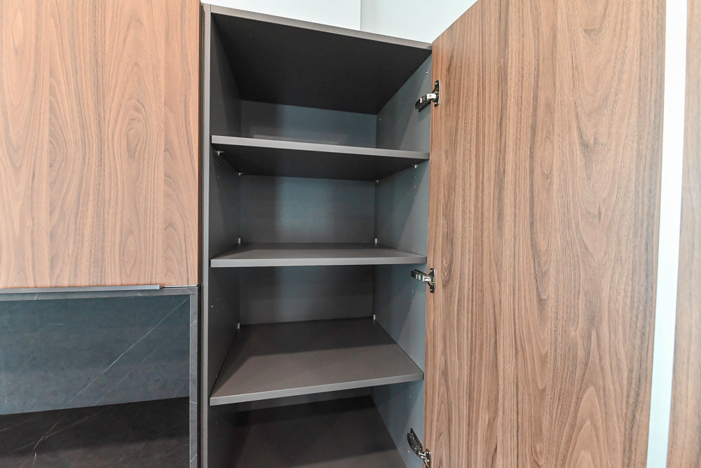 Häcker Modern Wood-Look Paneled Built-In Dry Bar Wall Unit with Storage