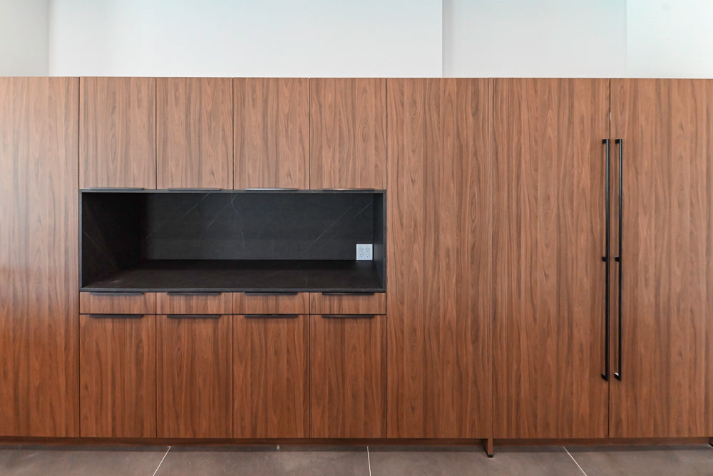 Häcker Modern Wood-Look Paneled Built-In Dry Bar Wall Unit with Storage
