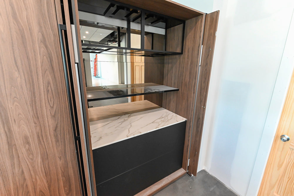 Häcker Modern Wood-Look Paneled Built-In Dry Bar Wall Unit with Storage