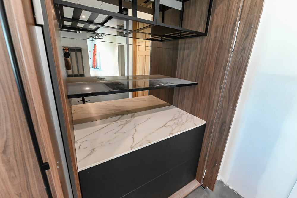 Häcker Modern Wood-Look Paneled Built-In Dry Bar Wall Unit with Storage