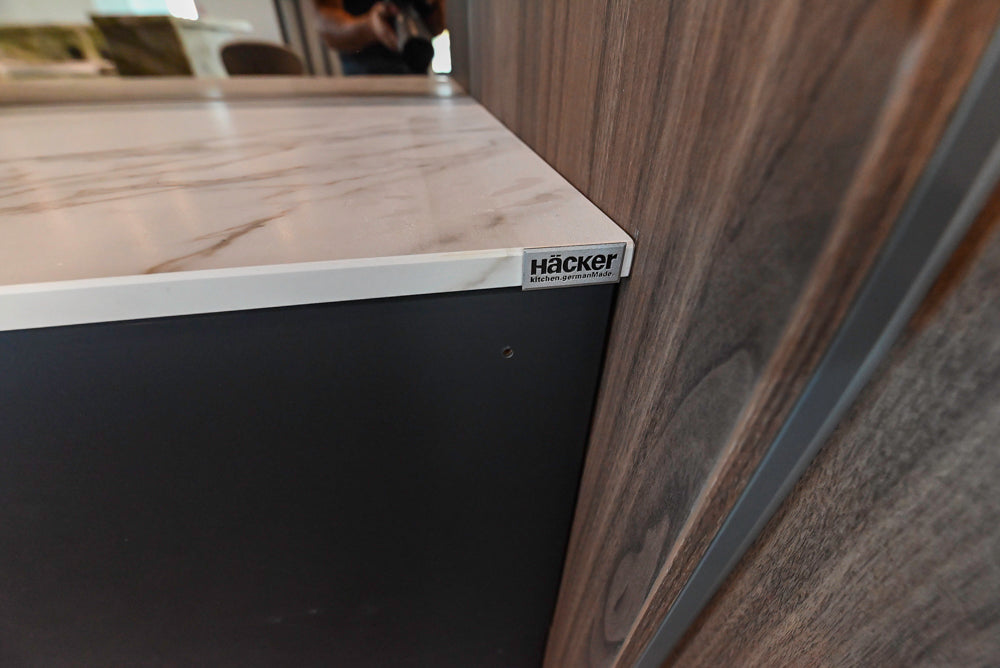 Häcker Modern Wood-Look Paneled Built-In Dry Bar Wall Unit with Storage