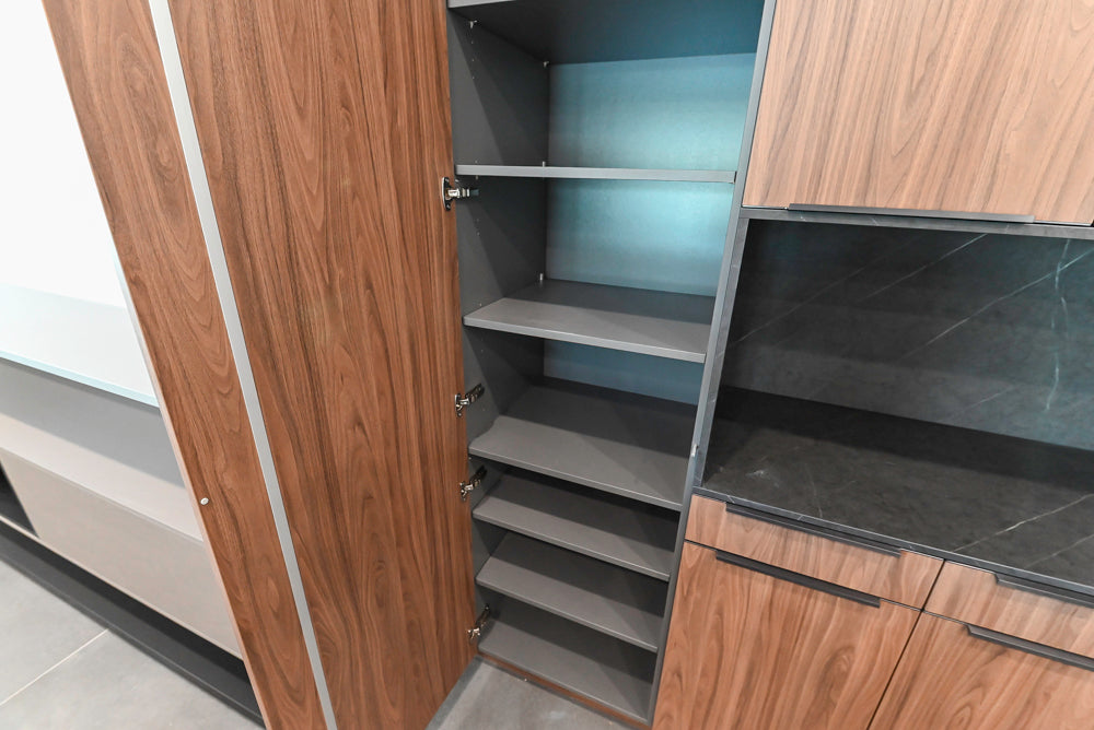 Häcker Modern Wood-Look Paneled Built-In Dry Bar Wall Unit with Storage