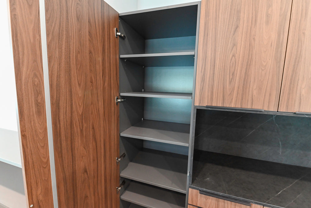 Häcker Modern Wood-Look Paneled Built-In Dry Bar Wall Unit with Storage