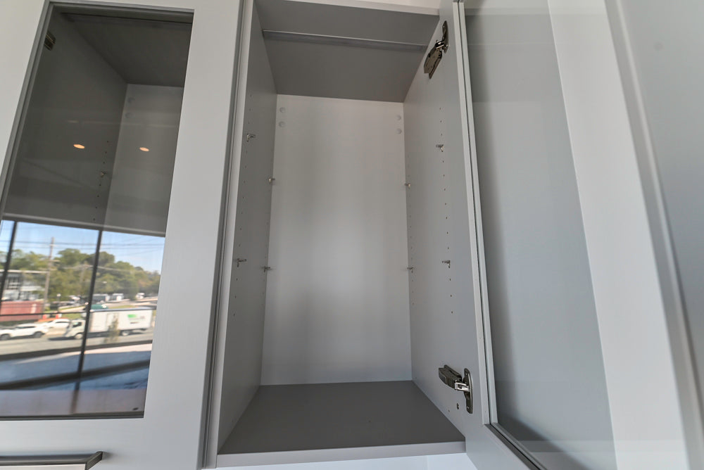 Häcker Transitional Light Grey Kitchen with Dark Grey Island and White Quartz Countertops