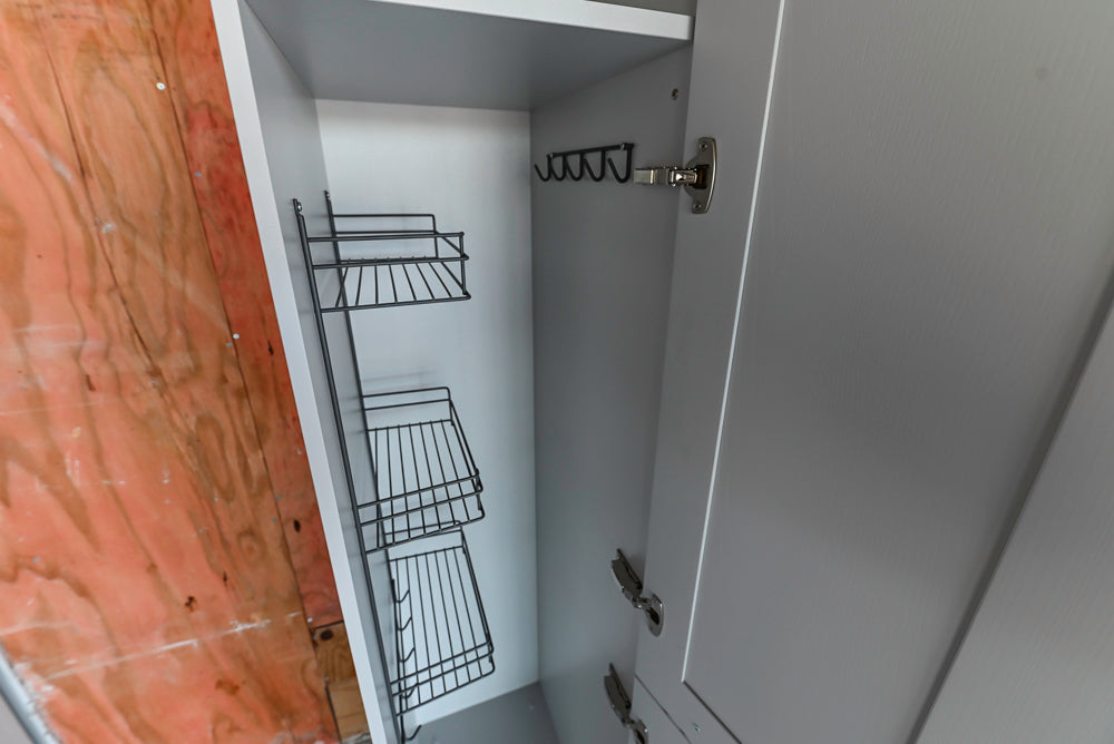 Häcker Transitional Light Grey Kitchen with Dark Grey Island and White Quartz Countertops