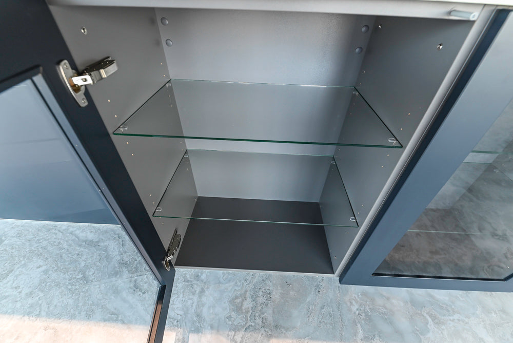 Häcker Transitional Light Grey Kitchen with Dark Grey Island and White Quartz Countertops