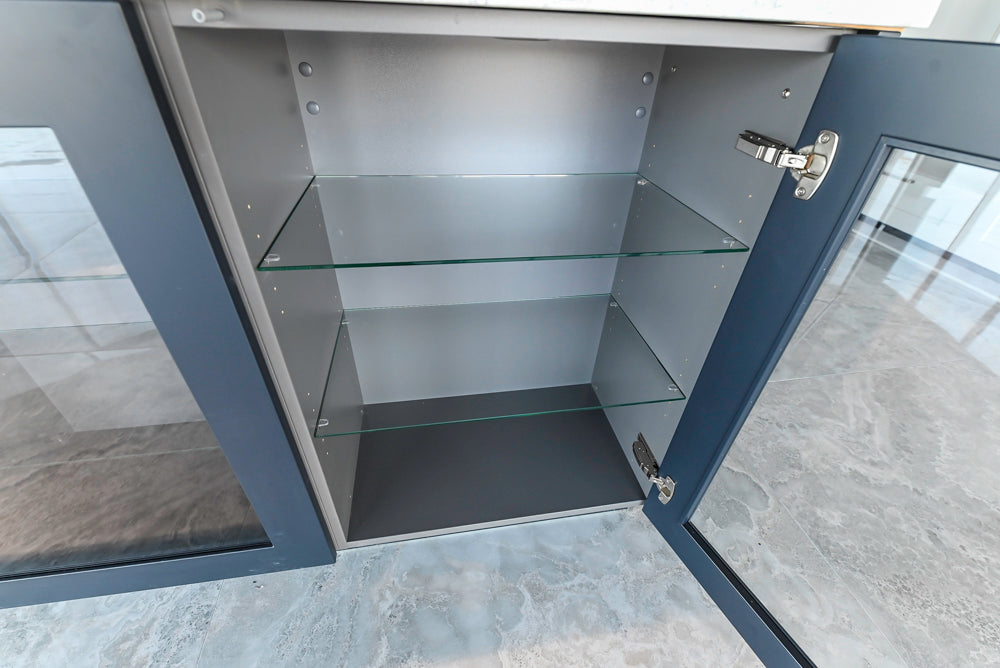 Häcker Transitional Light Grey Kitchen with Dark Grey Island and White Quartz Countertops