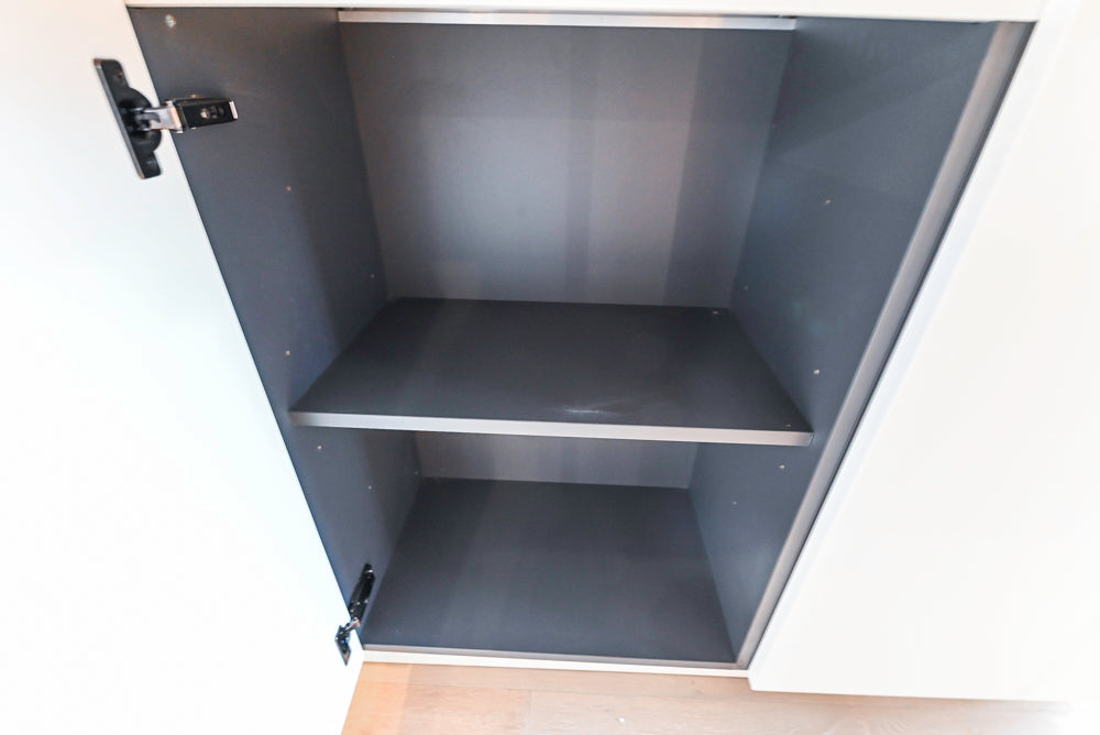 Composit Modern White & Brown Wood Veneer Kitchen with Enigma Countertops and Wolf Cooktop