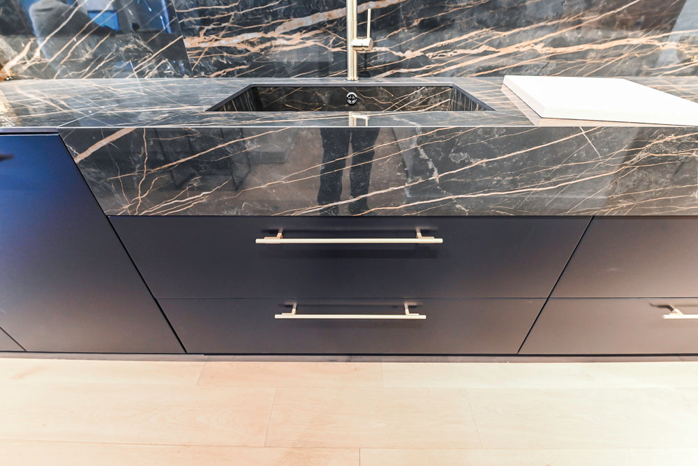 Composit Modern Two Toned Butler's Pantry with Quartz Countertop and Sink