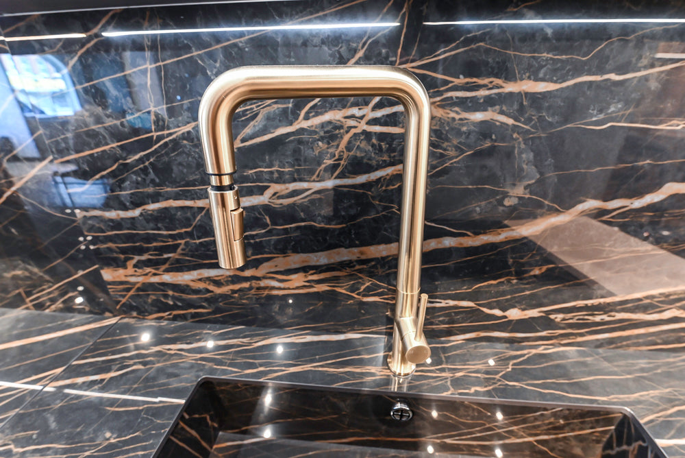 Composit Modern Two Toned Butler's Pantry with Quartz Countertop and Sink