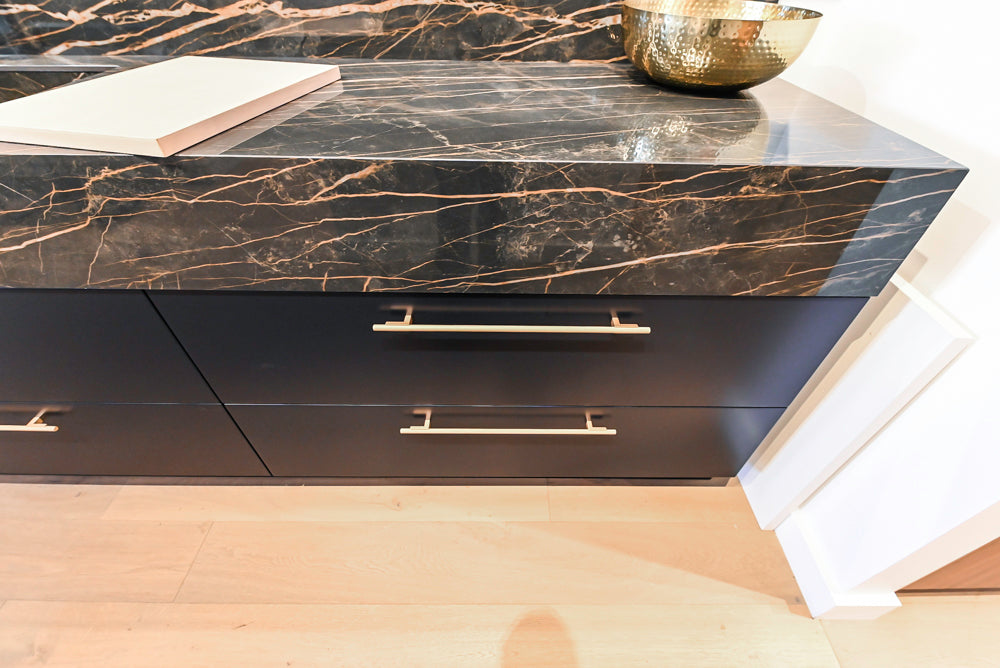 Composit Modern Two Toned Butler's Pantry with Quartz Countertop and Sink