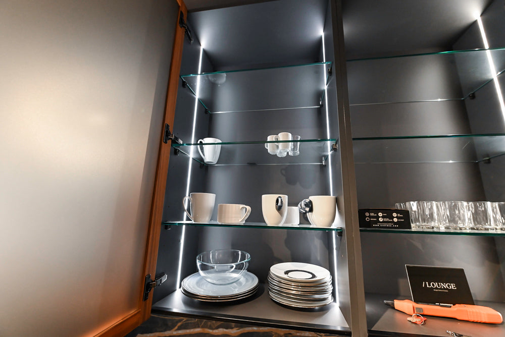 Composit Modern Two Toned Butler's Pantry with Quartz Countertop and Sink