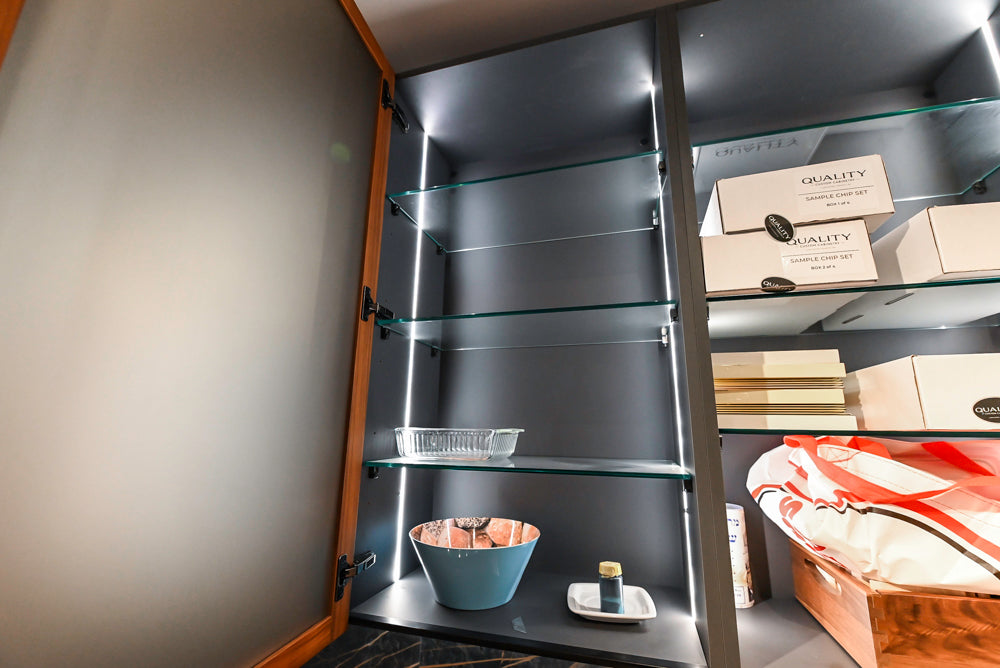 Composit Modern Two Toned Butler's Pantry with Quartz Countertop and Sink