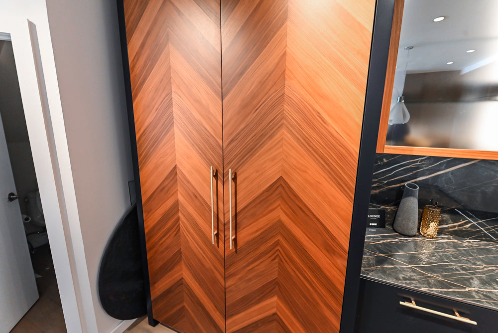 Composit Modern Two Toned Butler's Pantry with Quartz Countertop and Sink