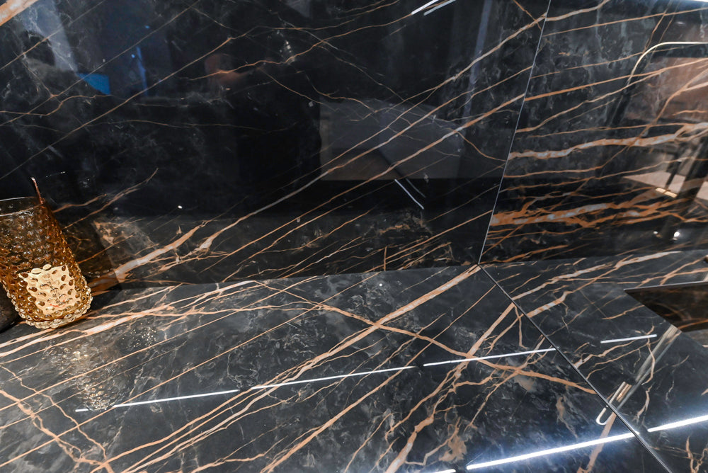 Composit Modern Two Toned Butler's Pantry with Quartz Countertop and Sink