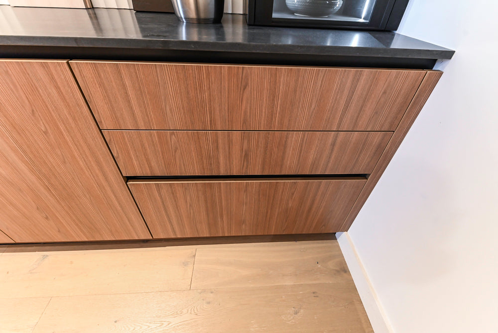 Custom Modern Two Toned Butler's Pantry Wall with Silestone Countertops & Sink