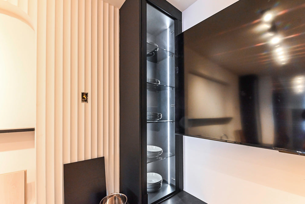 Custom Modern Two Toned Butler's Pantry Wall with Silestone Countertops & Sink