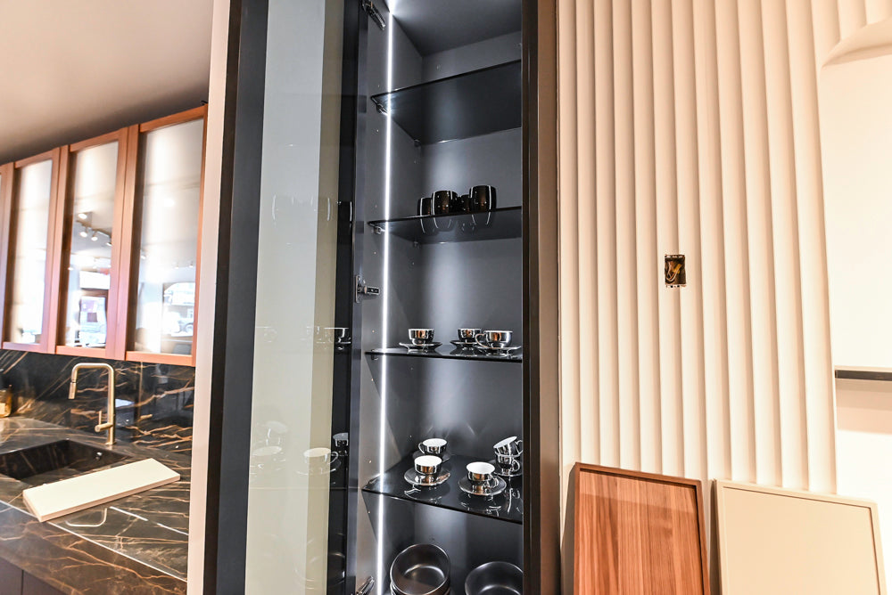 Custom Modern Two Toned Butler's Pantry Wall with Silestone Countertops & Sink
