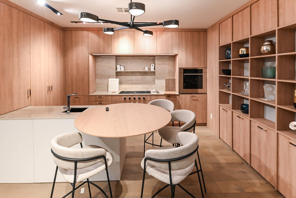 Custom Modern Kitchen with White Oak Look Kitchen Cabinetry with Dekton Countertops