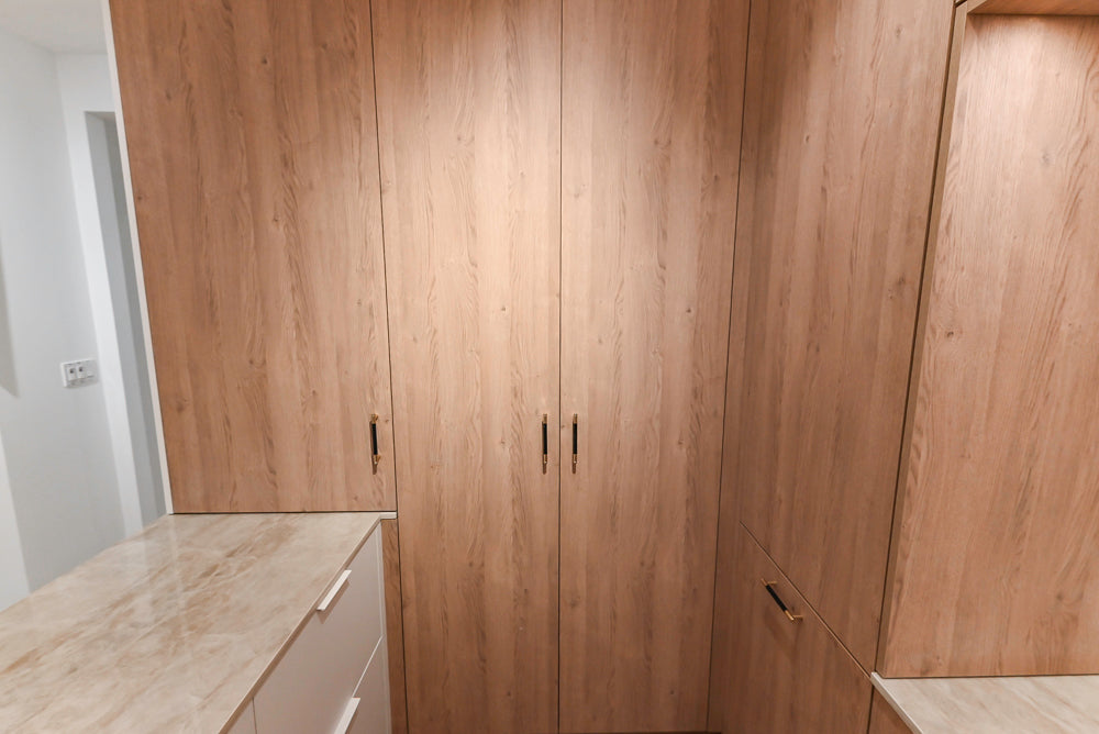 Custom Modern Kitchen with White Oak Look Kitchen Cabinetry with Dekton Countertops