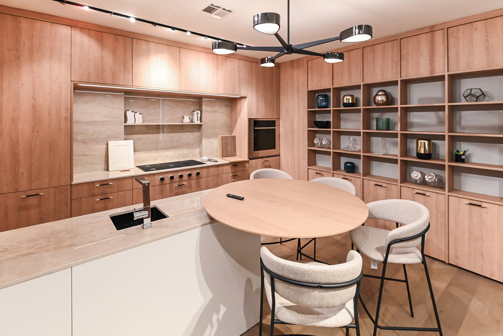 Custom Modern Kitchen with White Oak Look Kitchen Cabinetry with Dekton Countertops