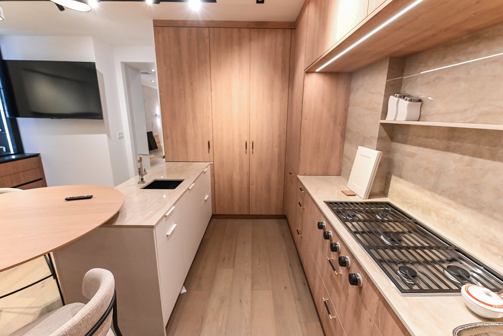 Custom Modern Kitchen with White Oak Look Kitchen Cabinetry with Dekton Countertops