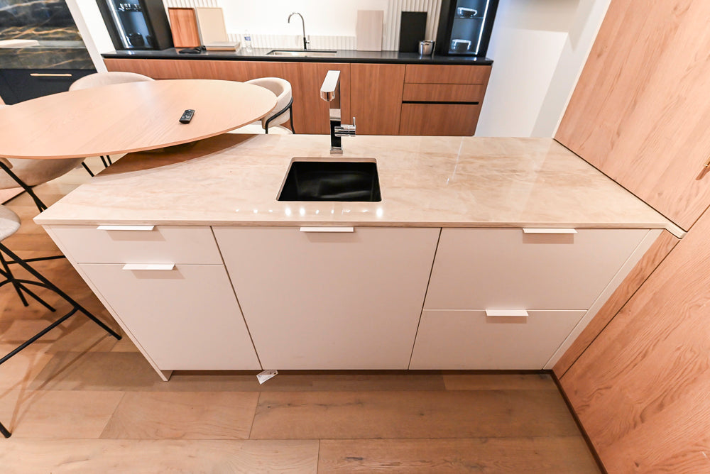 Custom Modern Kitchen with White Oak Look Kitchen Cabinetry with Dekton Countertops